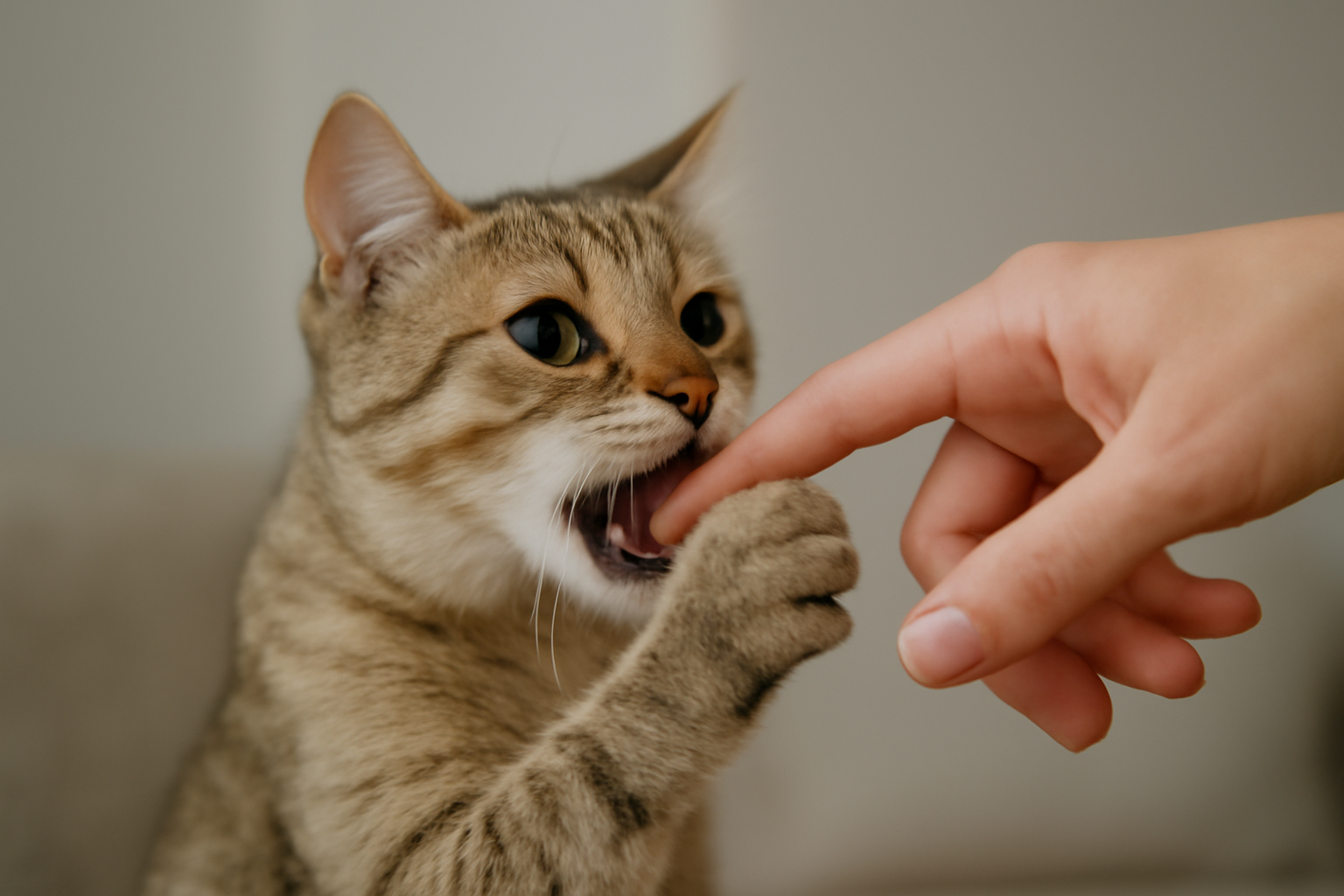 猫の甘噛みはしつけで改善できます